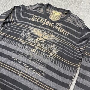 Projek Raw Shirt Mens Large Graphic Knit Black Striped Y2K Grunge Long Sleeve